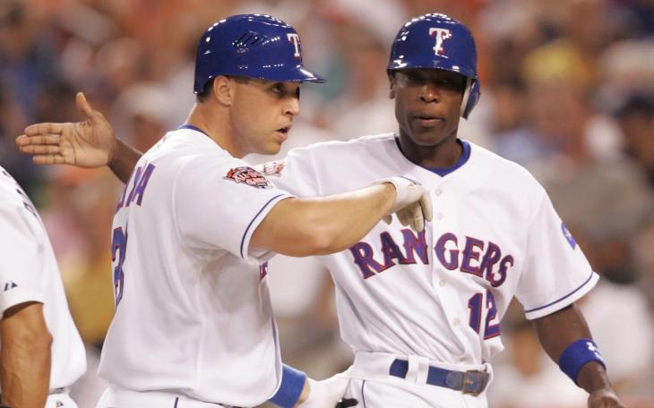Mark Teixeira, left, is congratulated by Alfonso Soriano after hitting a two-run home run during the 76th MLB All Star Game in Detroit, Michigan on July 12, 2005. Teixeira has announced he's running for Congress in Texas' 21st Congressional District, which is being vacated by U.S. Rep. Chip Roy, R-Austin.