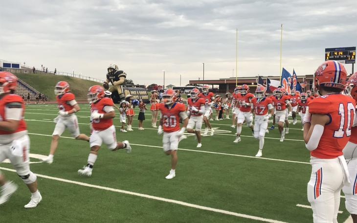 The Central Bobcats run onto the football field before their game against Amarillo High on Friday, Sept. 5, 2025, at San Angelo Stadium.