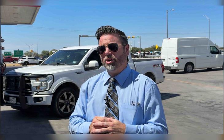 Police Chief Travis Griffith addressed the media after a man was threatening to jump off the Main Street overpass Tuesday, Sept. 23, 2025.