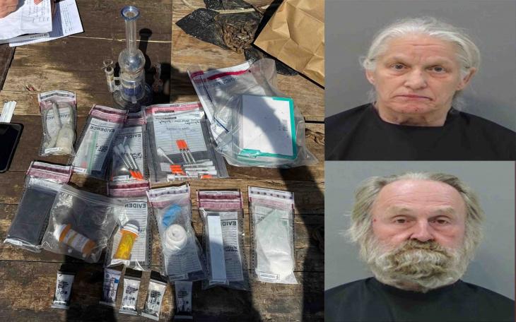 Evidence seized during a Coke County drug bust. At right: Ruby Lee Silvas, 64 (top), and Michael Allen Kirl, 63 (bottom). (Coke County Sheriff’s Office)
