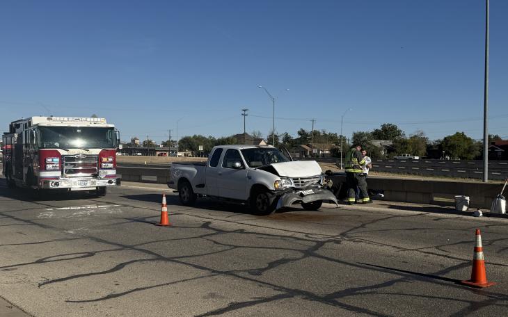 A crash on a Houston Harte frontage road Tuesday resulted in one person being taken to the hospital.