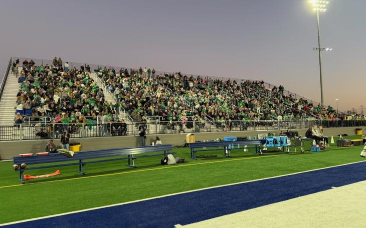 Wall Hawks parents and fans 15 minutes prior to the state semifinal against Gunter in Stephenville on Dec. 12, 2025.