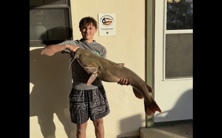 A young San Angelo angler broke the junior record at Lake Nasworthy recently for flathead catfish.