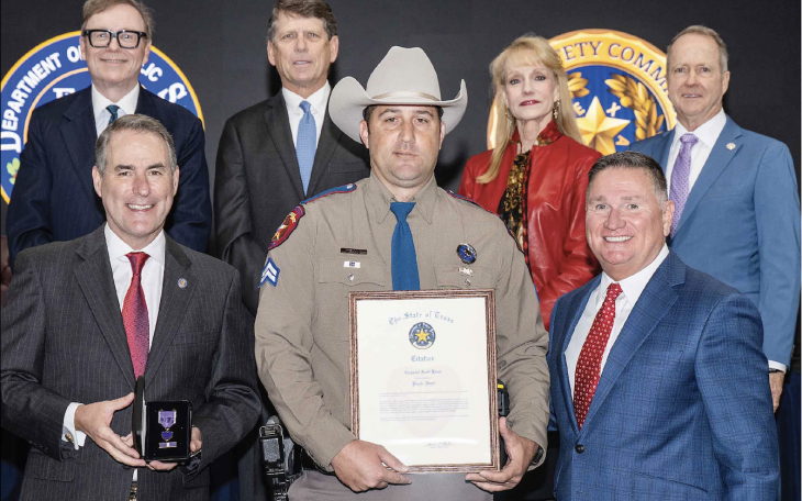 Texas Highway Patrol officer Scott Keane from Big Lake was awarded the Department of Public Safety Purple Heart recently after he was injured assisting during a crash last year.