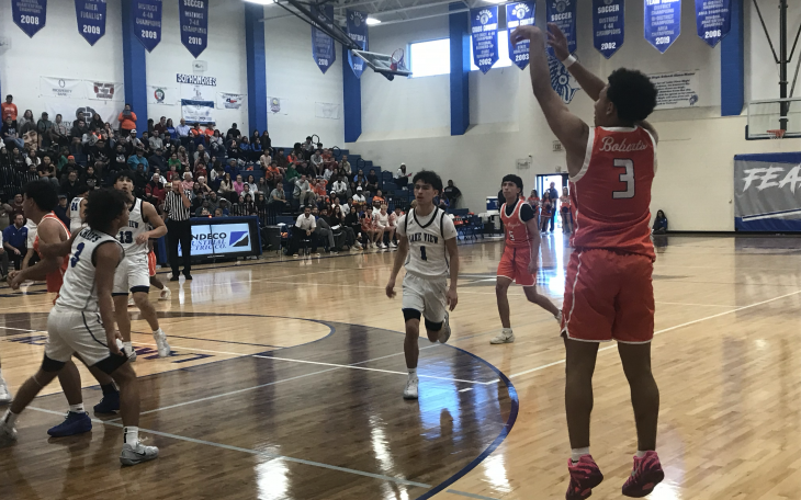 San Angelo Central's Trey Allen fires a 3-pointer in the Bobcats' win over the Lake View Chiefs in the championship game of the Doug McCutchen Tournament on Saturday, Dec. 6, 2025.