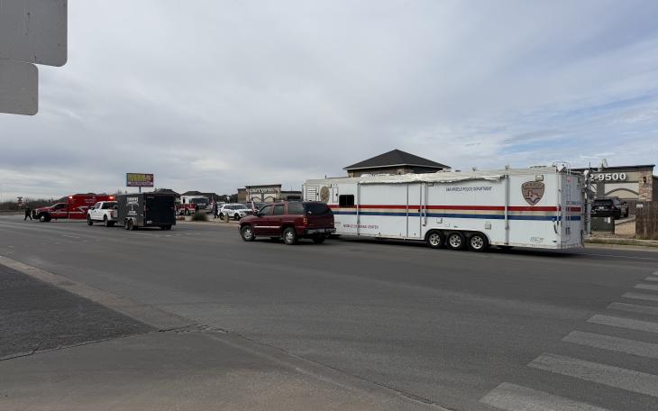 The San Angelo Police Department mobile command center unit is seen across from Lamar Elementary in San Angelo on Monday, Jan. 12, 2025.