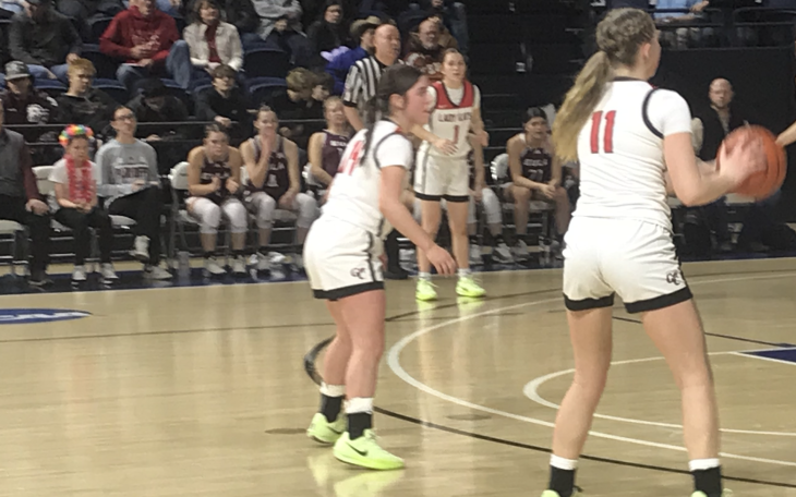 Garden City's girls basketball team in action in a 2025 playoff game against Eula.