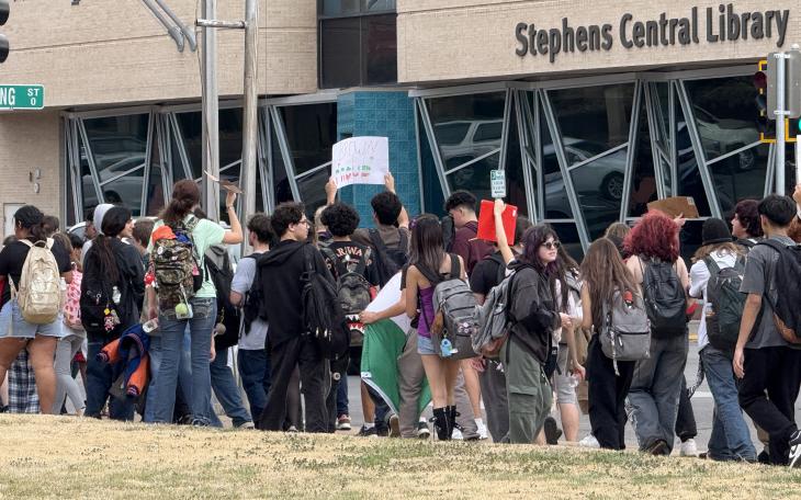 A large group of students from Central High School left campus Tuesday to protest against ICE deportations during a demonstration in downtown San Angelo.