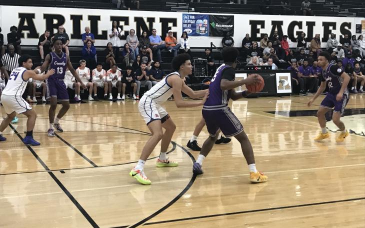 San Angelo Central's TK Taylor defends Crowley's Collin King Sumberlin in their second-round playoff game Friday, Feb. 27, 2026.