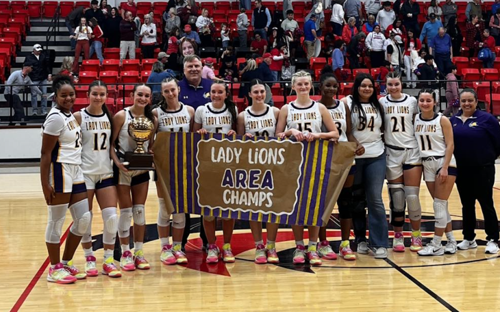 The Ozona girls basketball team celebrates its 43-30 second-round win over Sundown on Thursday, Feb. 19, 2026.