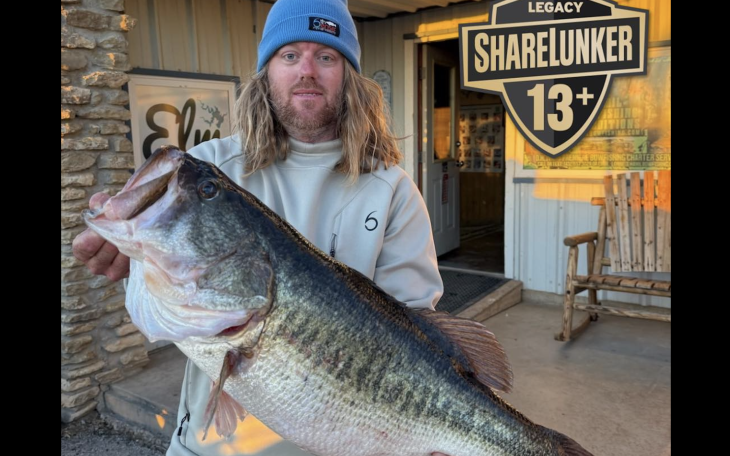 Josh Jones reeled in a 13.51-pound bass from O.H. Ivie Reservoir on Saturday, Feb. 21, marking the record fifth Legacy Class ShareLunker he has caught.