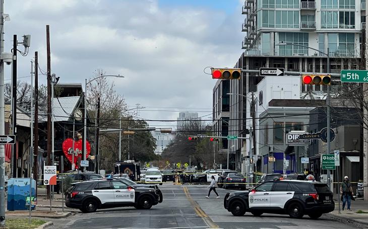 Scene of the overnight shooting at a downtown Austin bar that left 3 dead, including suspect, on Sunday, March 1, 2026.