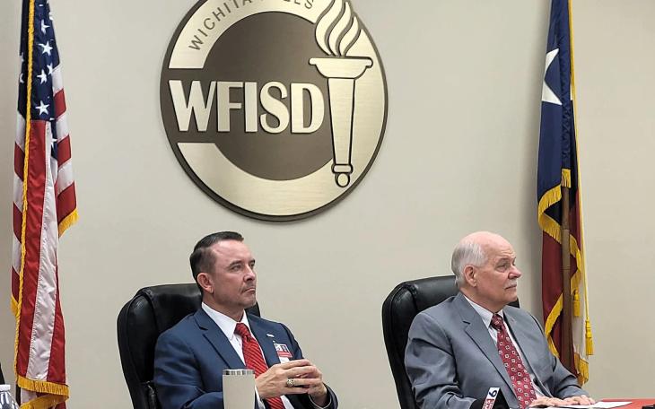 From left: Wichita Falls ISD Superintendent Donny Lee and School Board President Mark Lukert on Thursday, March 5, 2026.