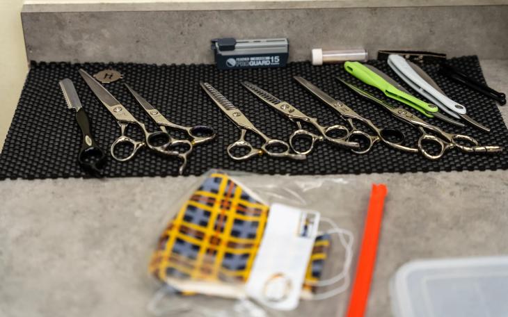 Scissors and other barbershop tools at shown at Marchica's Barbershop in Austin on May 28, 2020.