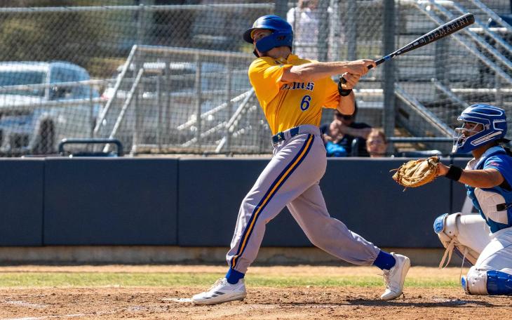 Angelo State's Brett Smajstrla takes a swing against St. Mary's on Sunday, March 1, 2026.