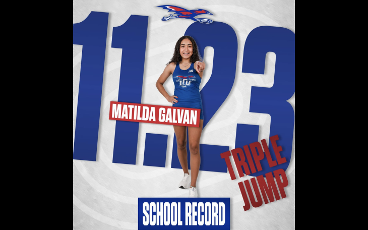 Former Ballinger standout Matilda Galvan broke the Lubbock Christian University school record in the triple jump Saturday at the Lone Star Conference Indoor Track and Field Championships