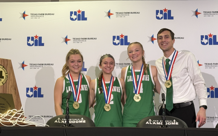 Wall Lady Hawks' Kennedi Graves (left), Kathrine Lewis (center), Emery Harper (right) and head coach Silas Crisler