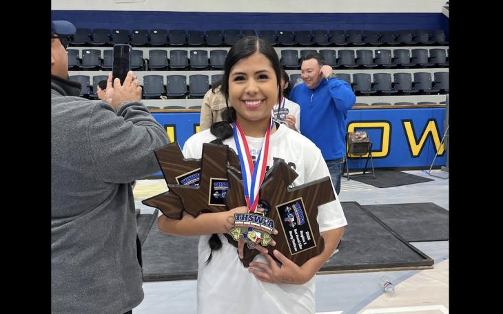 San Angelo TLCA's Samantha Trevino had the best squat (345 pounds), bench press (235) and deadlift (370) in her weight class and was named the regional meet’s best overall female lifter.