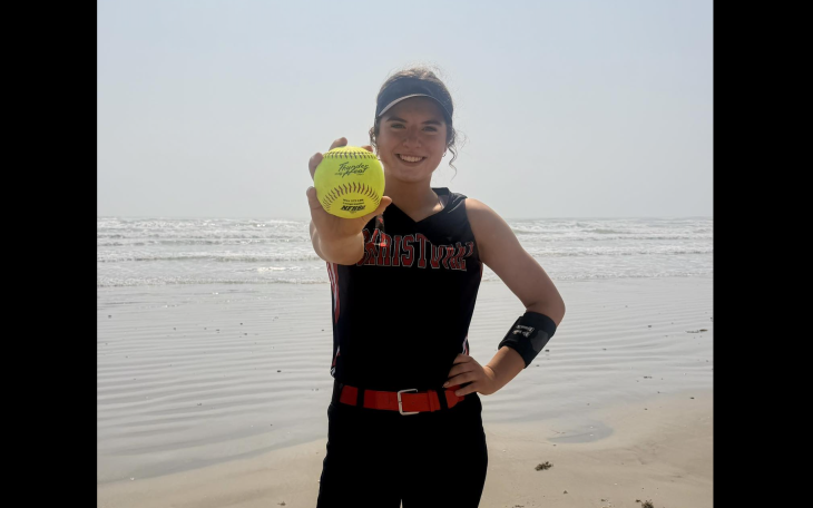 Christoval freshman Kinley Boswell poses after hitting a grand slam during a tournament in Port Aransas.