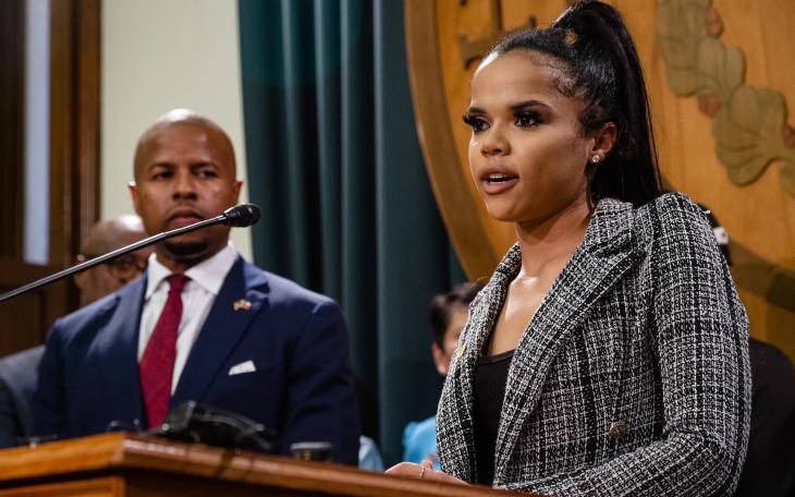 Ellie Fisher, vice president of the Texas NAACP Youth &amp; College Division, speaks during a news conference at the state Capitol in Austin on April 4, 2023.
