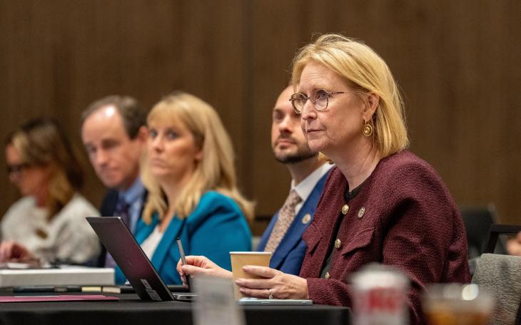Susan Ballabina, executive vice chancellor of the Texas A&amp;M University System, during a board of regents meeting in College Station on Nov. 13, 2025. Ballabina has been named as sole finalist for president of the system's flagship campus.