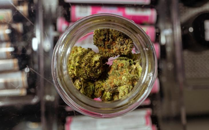 Happy Clouds smoke shop on Guadalupe Street in Austin displays hemp flower bud on March 30, 2026, the day before the state banned its sale.