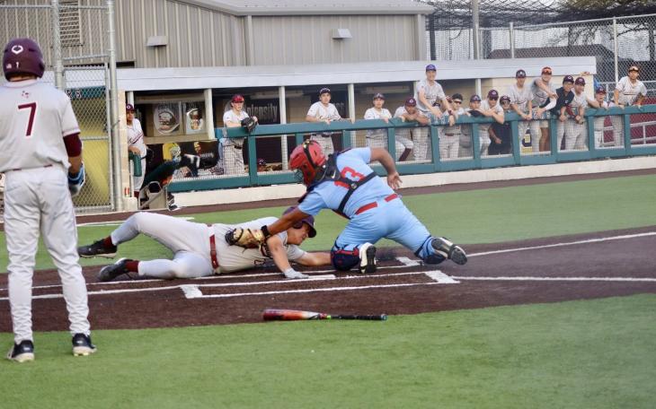 Calallen's baseball team tries to score a run during the 2026 season.