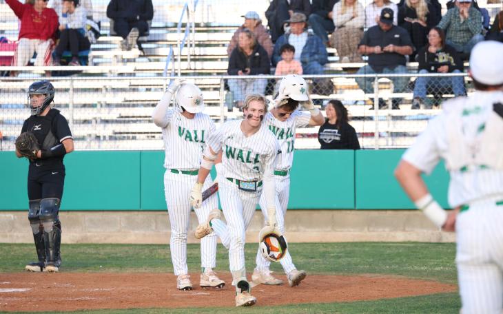 Kellan Oliver (center) went 4-for-4 with two home runs to lead the No. 5-ranked Wall baseball team to a win over Clyde on Tuesday.