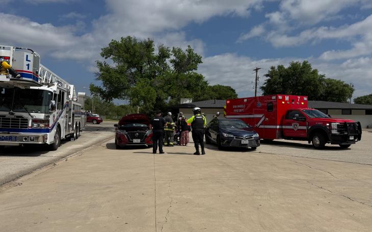 A two-car crash late Monday morning resulted in one person being taken to the hospital.