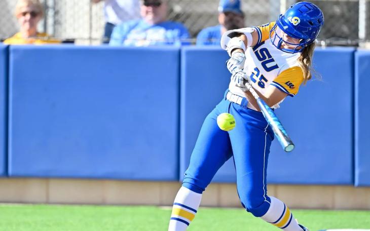 Angelo State's Kylie Forney takes a swing during the 2026 softball season.