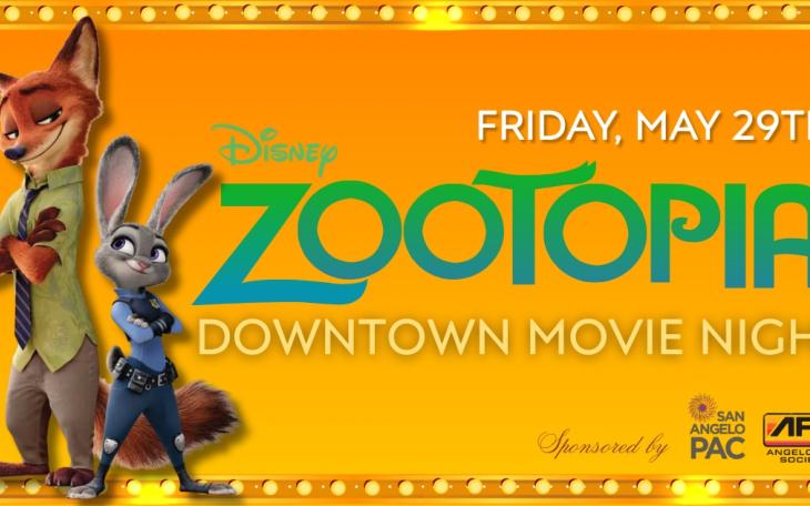 Downtown Movie Night in San Angelo will begin its 2026 summer season May 29 at a new indoor venue with the film “Zootopia.”