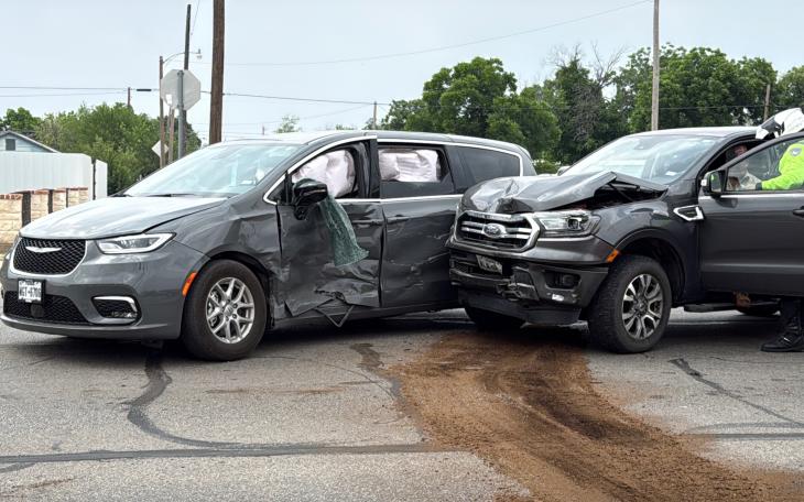 Two vehicles collided at the intersection of Avenue L and Irving Street on Monday, May 18, 2026.