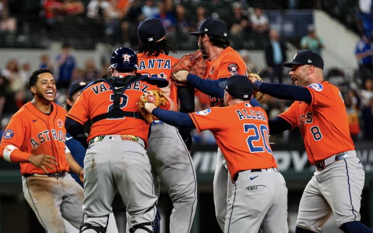 Houston Astros after throwing a no-hitter against the Texas Rangers 2026