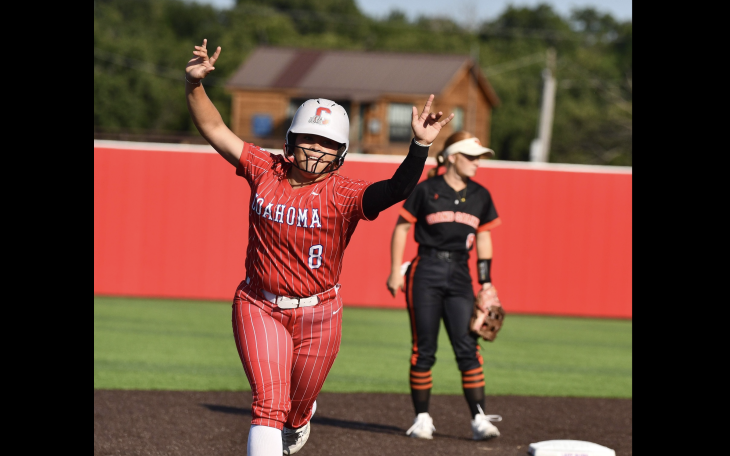 Coahoma's Addi Hart rounds the bases after a home run against Grand Saline in the state semifinals.