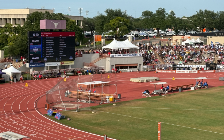A view of the track at Mike A. Myers Stadium during the 2026 UIL Track and Field State Meet in Austin.