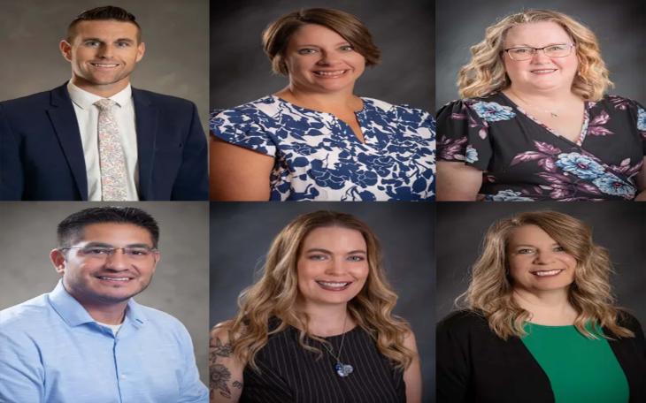 New San Angelo ISD campus leaders for the 2026-27 school year. Top row, from left: Colton Curtis, new principal at Lake View High School; Brooke Kalnbach, new principal at McGill Elementary School; Julie Key, new principal at Bowie Elementary School. Bottom row, from left: Zachary Ramirez, new principal at the district’s DAEP and PAYS campus; Dr. Nikki Parker, new associate principal at Lake View High School; Kimberly Spurgers, interim principal at Bonham Elementary School. (Catalina Peterson, new principal