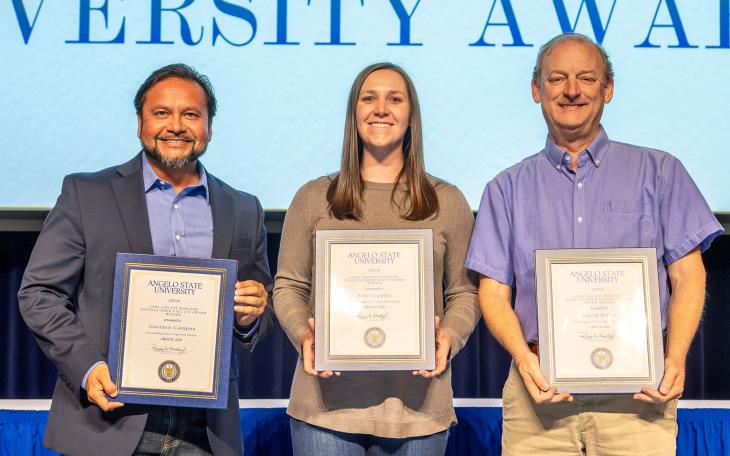 ASU's 2025-26 Rodgers Awards Winners (L-R) Manny Campos, Brit Heppler and Dr. David Bixler