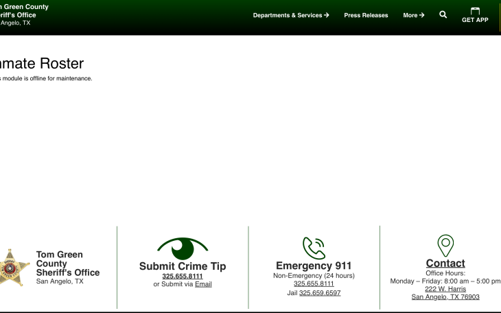 Inmate Roster and Warrants Temporarily Offline for Maintenance