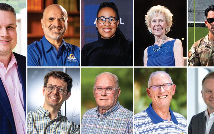 (L-R) Dr. Bobby Ott; (Top) Tom Nurre Jr., Rita Mbanga, Elta Joyce McAfee, Maj. David DeLeon; (Bottom) Dr. Simon Pfeil, Bill Dendle, Dr. Doyle Carter, Lt. Col. (ret) Tim Neslony.