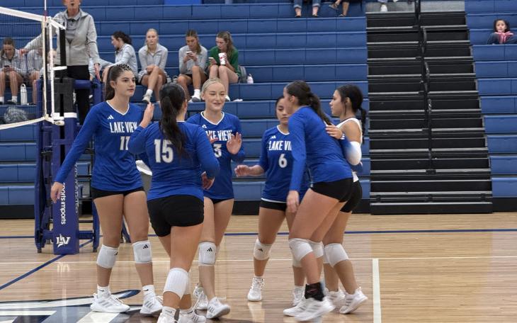 The Lake View Maidens celebrate a point during the 2026 Nita Vannoy Memorial Tournament.