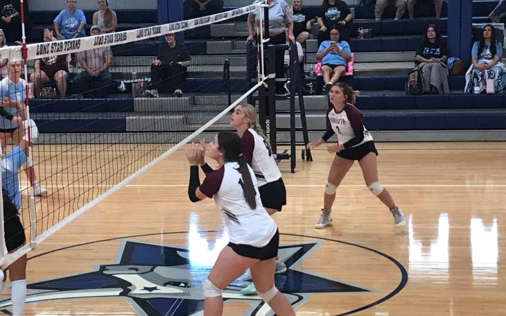 The TLCA and Bronte volleyball teams play during the 2026 Nita Vannoy Memorial Tournament.