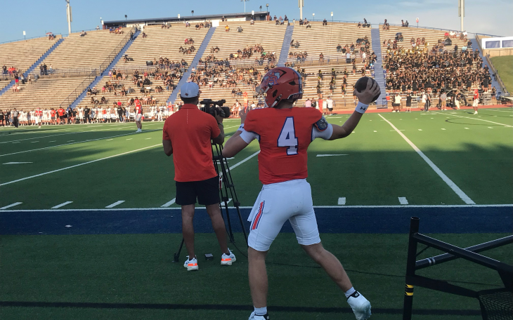 Micah Smith fires a pass in his final warmup before the Central Bobcats game against Abilene High on Friday, Aug. 28, 2026, at San Angelo Stadium.
