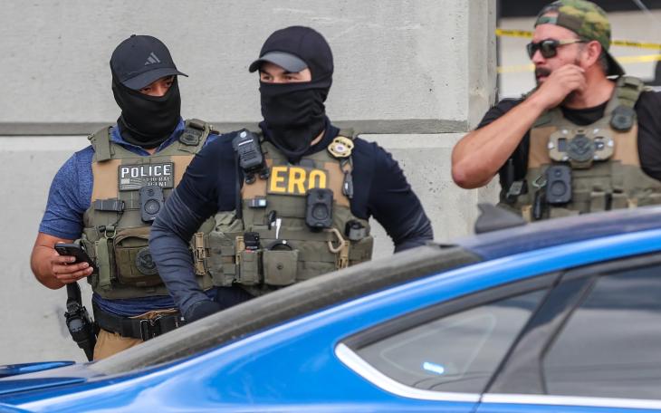 Immigration and Customs Enforcement agents in North Austin after a person was shot earlier on Sunday, Sept. 20, 2026.