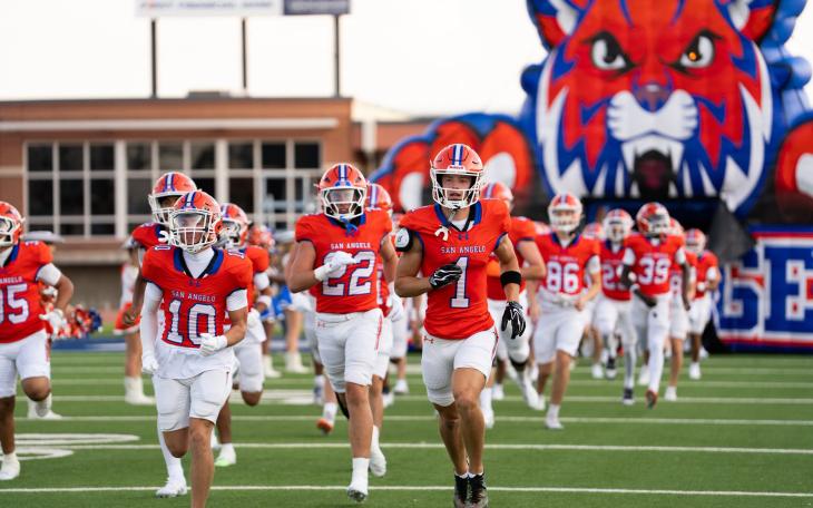 The Central Bobcats run onto the field before their game against Abilene High on Friday, Aug. 28, 2026.