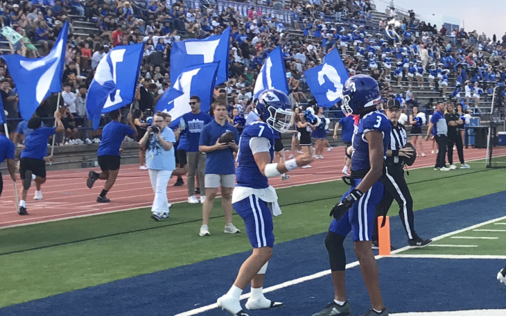 Lake View quarterback Chris Alvizo (7) and Andrew Young (3) celebrate a touchdown against Snyder on Friday, Sept. 4, 2026.