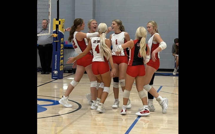 The Christoval volleyball team celebrates during the 2026 season.
