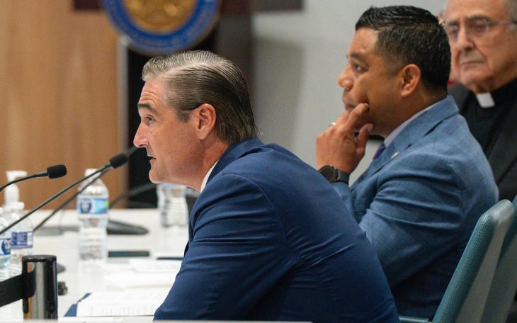 Harris Co. District Attorney Sean Teare speaks during an oversight hearing about the July 7 fatal shooting of Lorenzo Salgado Araujo, in Houston on July 24, 2026.
