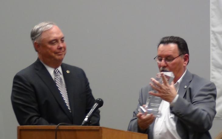 Harry Thomas presents Drew Darby with an Award for Outstanding Service (LIVE! photo by Cheyenne Benson)