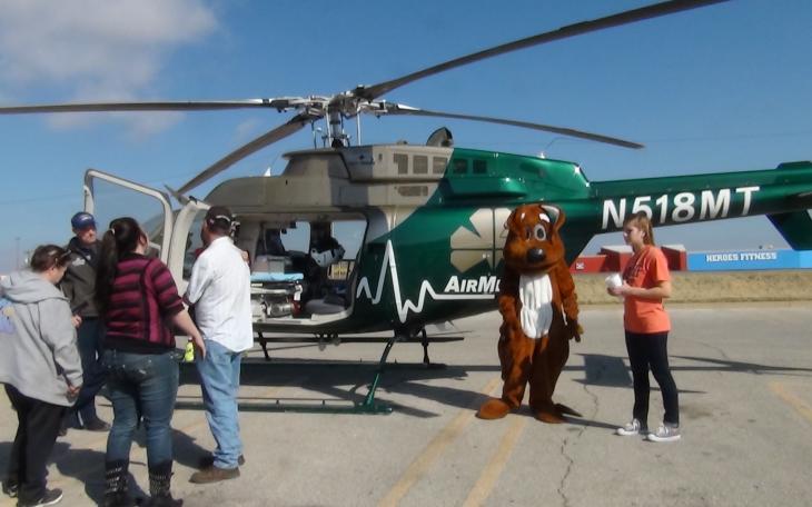 AirMed 1 parked in the Sunset Mall east lot (LIVE! photo by Cheyenne Benson)