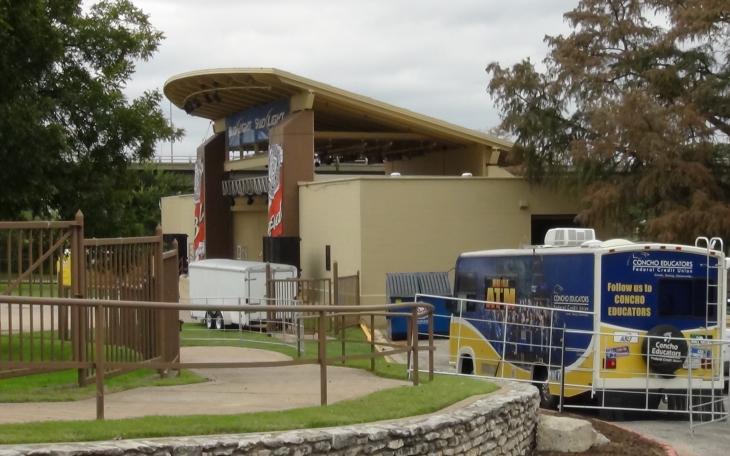 The River Stage being prepared by the city for Friday's free concert (LIVE! photo by Cheyenne Benson)